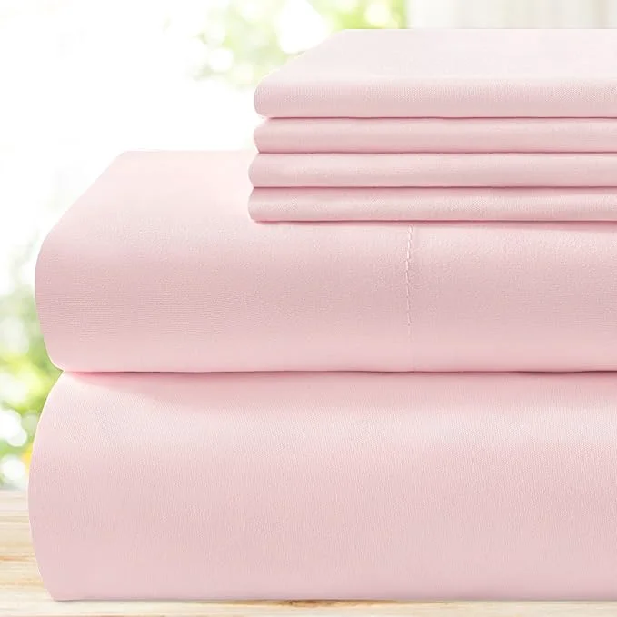 Genuine BYSURE 6 Pieces Bed Sheets Set King Light Pink – Super Soft 1800 Thread Count Microfiber Sheets with Deep Pockets Wrinkle amp Fade Resistant Superior