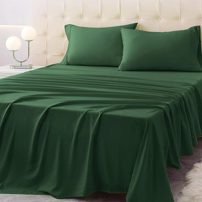 Recyclable Twin XL Size Bed Sheet Set – 3 Piece Soft Microfiber Sheets with Deep Pockets Cooling Technology and Wrinkle- Pillowcase. Hotel-Quality Durable Bedding Eden Green