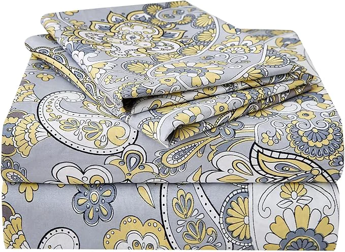 Refined JSD Paisley Sheet Set Cal King 4 Piece Retro Pattern Microfiber Bedding Sheets Extra Deep Pocket Powerful