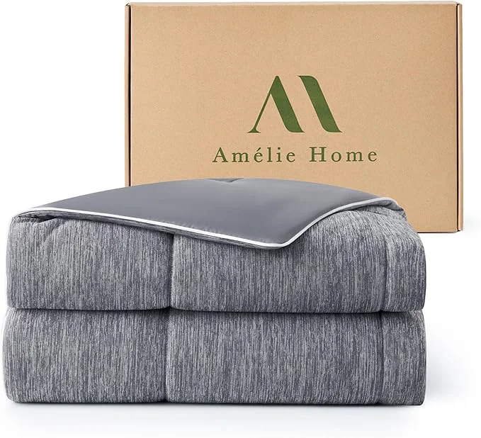 Advanced Amélie Home Cooling Comforter King Size Dual-Sided Lightweight Cooling Blanket for Hot Sleepers Q-Max 0.43 Breathable Cooling Quilt for Night Sweats 106 quot x 90 quot Heather Charcoal Grey Long-Lasting