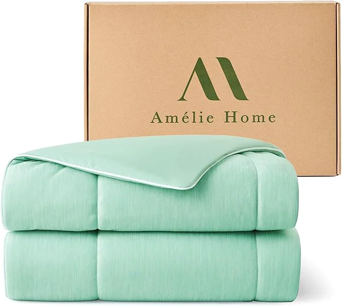 User-Friendly Amélie Home Cooling Comforter Queen Size Dual-Sided Lightweight Cooling Blanket for Hot Sleepers Q-Max 0.43 Breathable Cooling Quilt for Night Sweats 90 quot x 90 quot Heather Mint Green Trendy