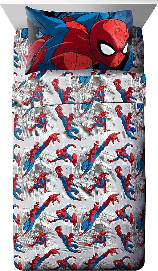 Effective Jay Franco Kids Sheet Set with Fitted Flat Sheets amp Pillow Cover – Ultra-Soft Bedding with Pillowcase for Room Decor White – Spiderman 4 Piece Full Luxury