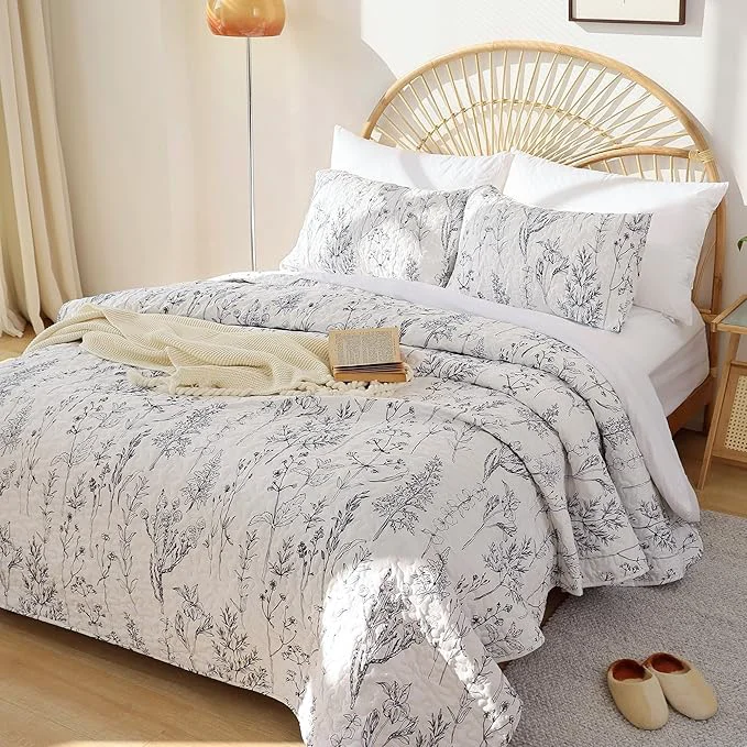 Natural JANZAA Twin Quilt White Quilt Bed Spread Boho Quilt Relaxed