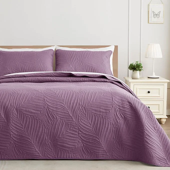 Convenient Exclusivo Mezcla King Size Quilt Bedding Set Lightweight Dusty Lavender Quilts Green