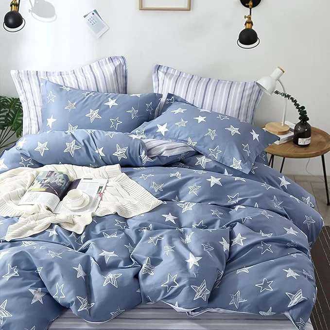 Casual LEMIROE Blue Cotton Comforter King Size 3Pcs Stylish