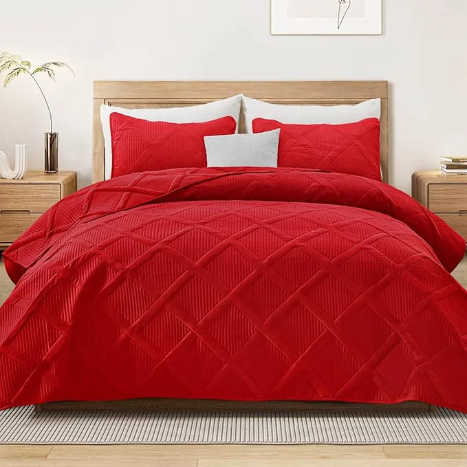 Prestigious Exclusivo Mezcla Oversized King Quilt Set- Red Cal King Quilts Bedding Set Stylish