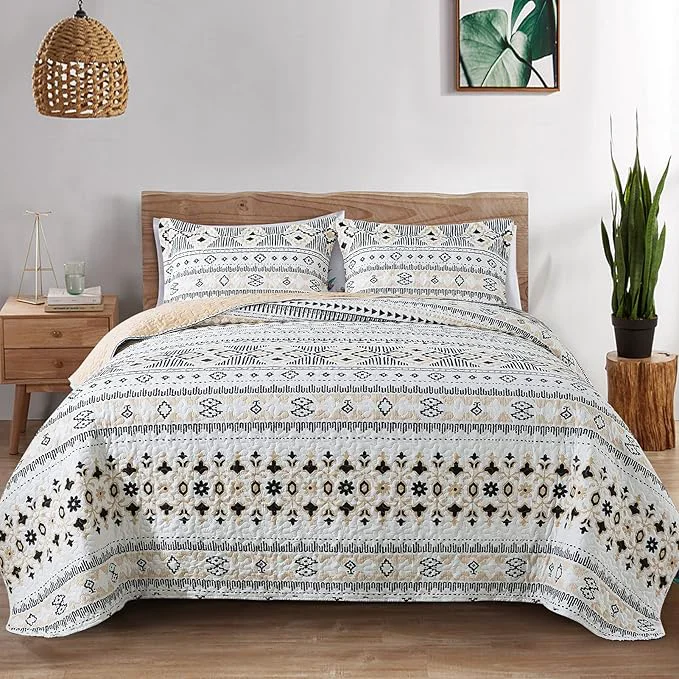 Refined BEDIFANY Boho Quilt Bedding Set 3 Pieces Stripe Queen Bedspread Lightweight Environmentally Friendly