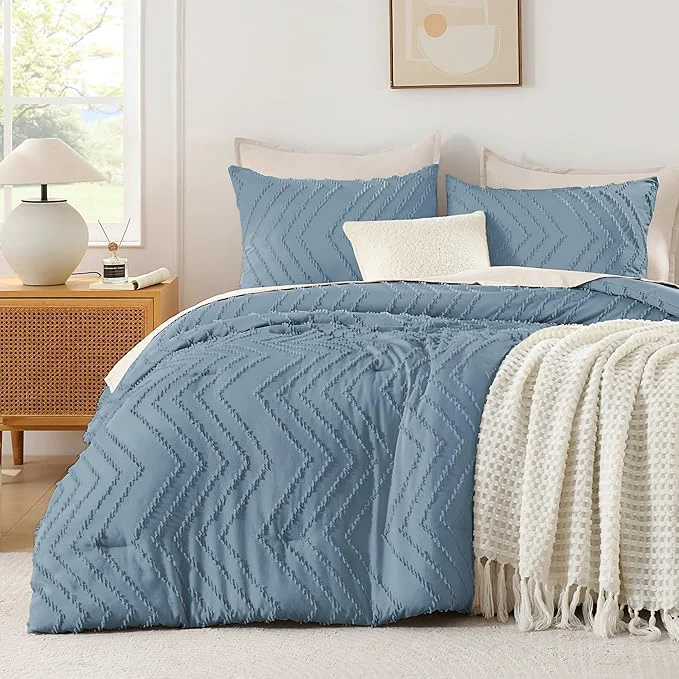 Artisan Andency Greyish Blue California King Comforter Set Boho Cal King Soft Warm World-Class