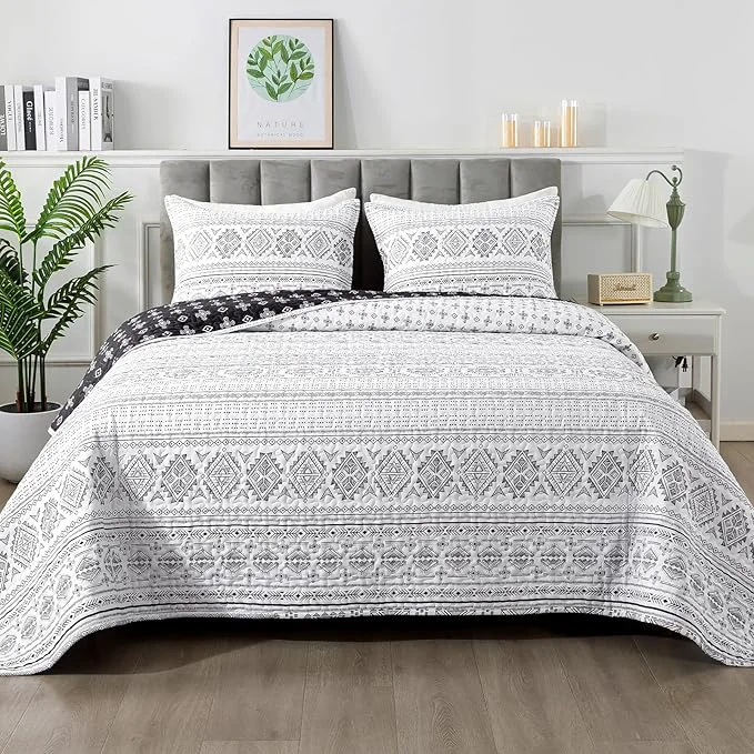 Superior Andency Black White Quilts Queen Size 3 Pieces Queen Quilt Bedding Set Boho Convenient