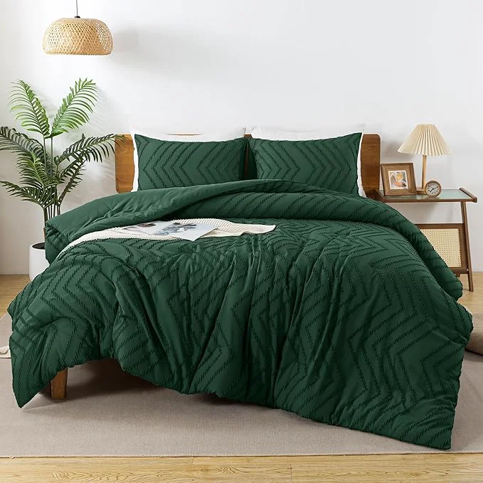 Sustainable Andency Dark Emerald Green Queen Comforter Set Boho Soft Warm Forest Bedding Sophisticated