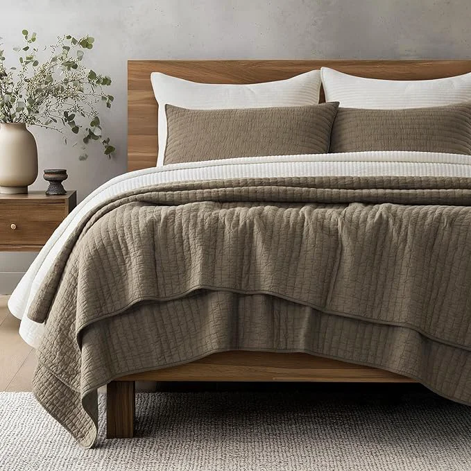 Next-Generation EVERGRACE Cross Stitch Pre-Washed Cotton Quilt Bedding Set King Size Oversized Minimalist