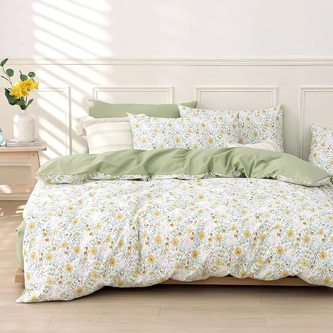 Natural LEMIROE Floral Cotton Comforter Queen Size 3Pcs Authentic