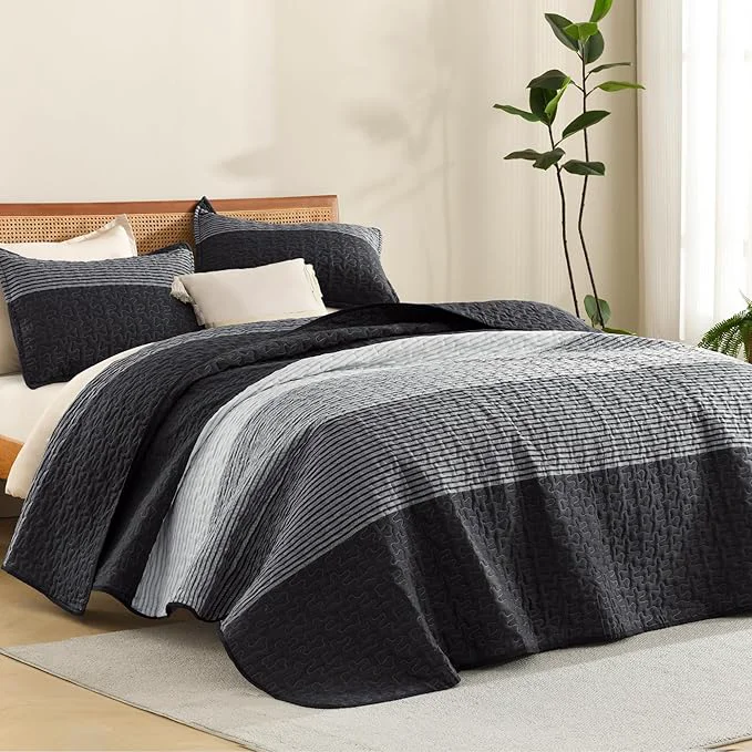 Innovative Litanika Oversized King Quilt Set Black and White 120×120 Stripe Bedspread Smart