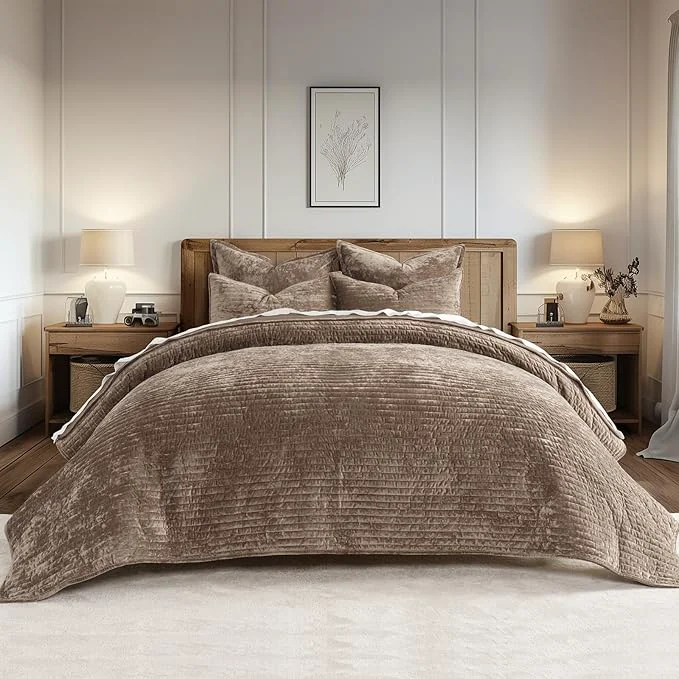 Elegant EVERGRACE Velvet Quilt Set California King 118” x 106” Luxurious Soft Specialty