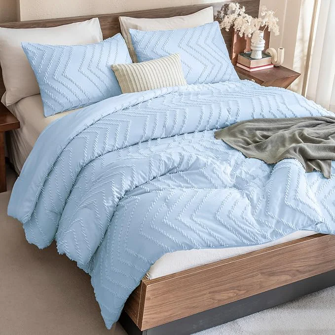 Secure Andency Light Blue Comforter Set Full Size Boho Soft Warm Tufted Neutral Long-Lasting