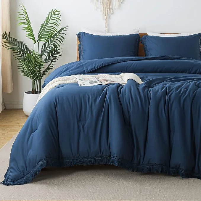 Versatile Andency Navy Blue Comforter King Size 3 Pieces Boho Tassel Lightweight Bedding Advanced