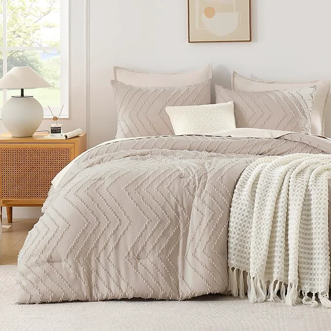 Traditional Andency Linen Comforter Set Full Size Boho Soft Warm Tufted Bedding Comforter Unique