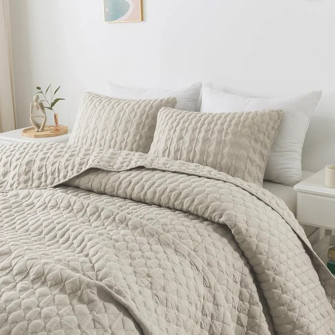 Optimized WDCOZY Light Beige Quilt King Size Bedding Set Carefully Designed