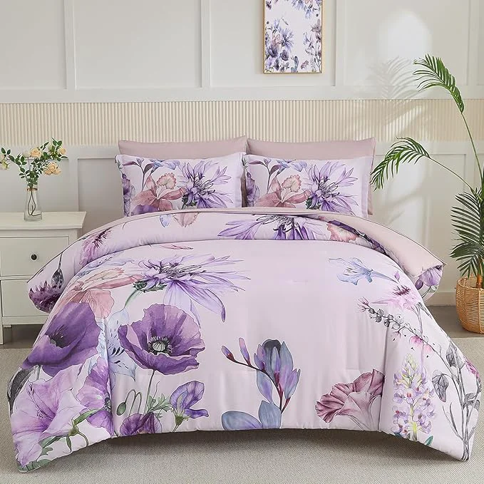 Proven Yogeneg Queen Comforter Set 7 Piece Bed in a Bag Elegant Floral Botanical Superior