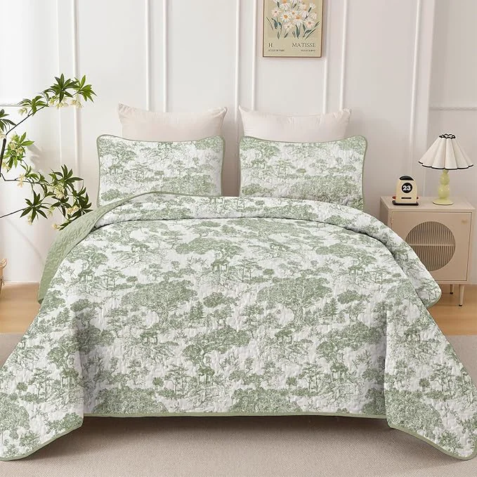 Minimalist WONGS BEDDING Botanical Quilt Set California King Size Sage Green 3 Pieces Trusted