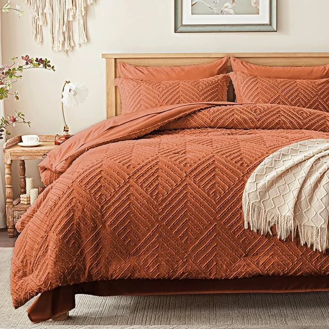 Casual Zzlpp King Comforter Set 7 Pieces Burnt Orange Tufted Bed in a Bag Exceptional