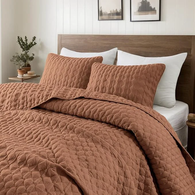 Elite WDCOZY Burnt Orange Twin Quilt Size Bedding Sets Flexible