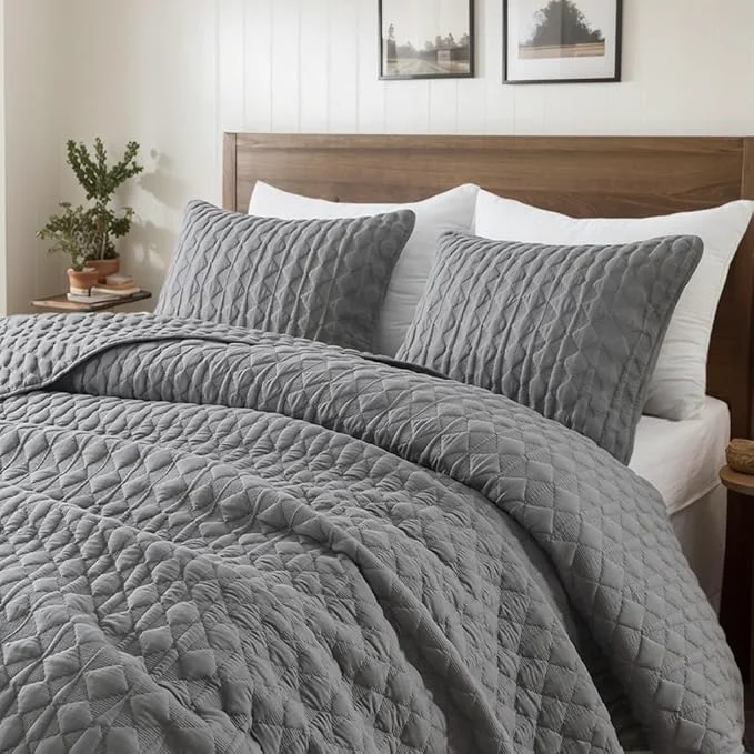 Healthy WDCOZY Dark Grey Quilt King Size Bedding Sets World-Class