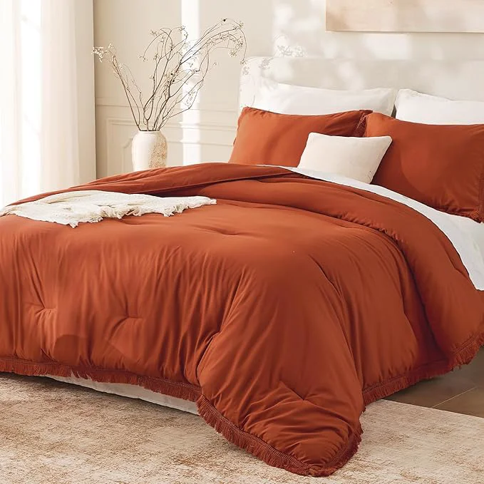 Convenient Andency Twin Comforter Set Burnt Orange 2 Pieces Terracotta Boho Tassel Kids Smart
