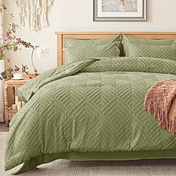 Original Zzlpp Full Comforter Set 7 Pieces Army Green Tufted Bed in a Bag All Season Functional