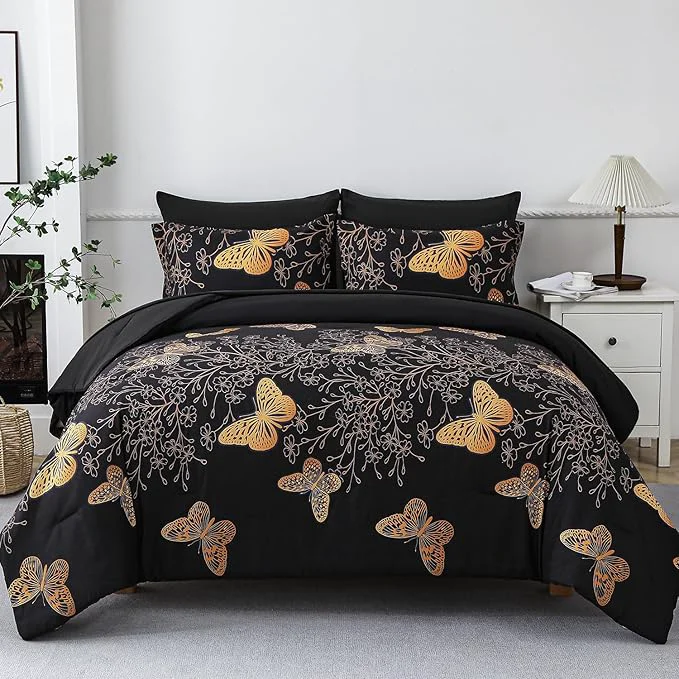 Powerful Yogeneg 7 Piece Bed in a Bag Full Size Comforter Set Black Bedding Set Practical