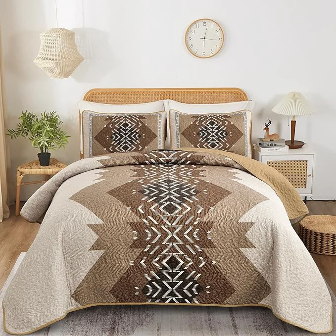 Premium Material Dintszyayue Bohemian Quilt Set King Size 3 Pieces Aztec Texture Bedding Exclusive