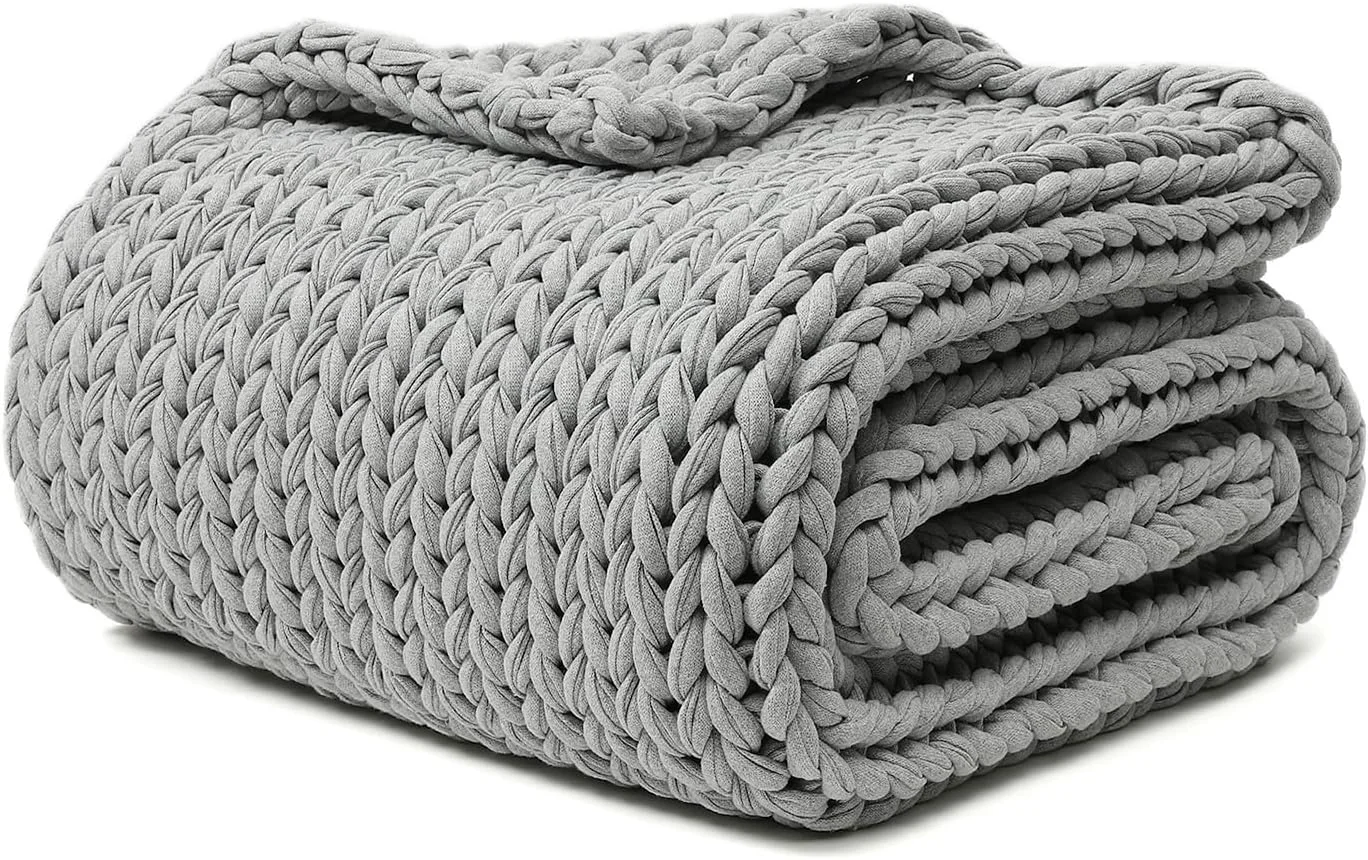 Natural YnM Cotton Weighted Blanket Handmade Chunky Knitted Throw No fillers Refined