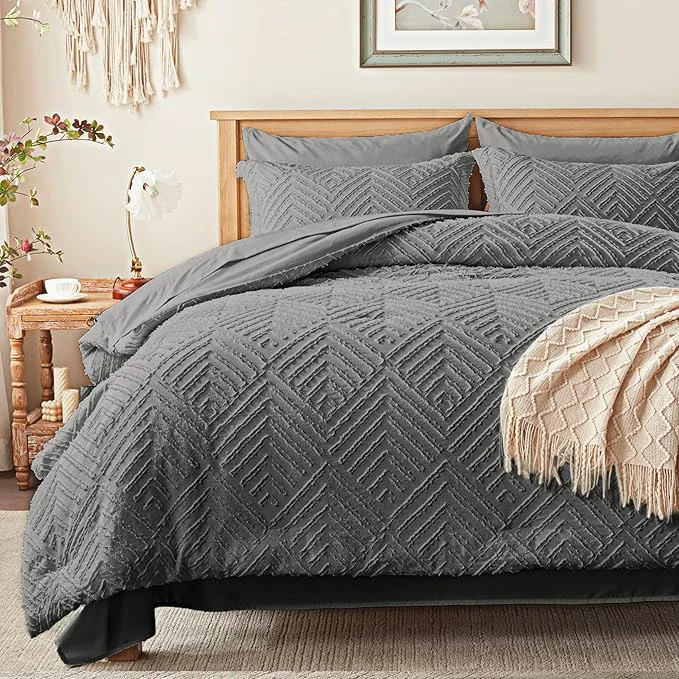 Smart Zzlpp King Comforter Set 7 Pieces Dark Grey Tufted Bed in a Bag Minimalist