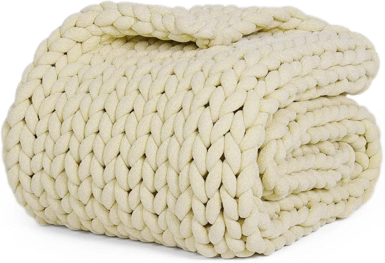 Detailed YnM Chenille Weighted Blanket Handmade Chunky Knitted Design Soft and Cozy High-Quality