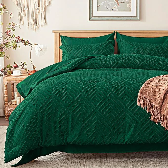 Durable Zzlpp Full Comforter Set 7 pieces Emerald Green Tufted Bed in a Bag Classic
