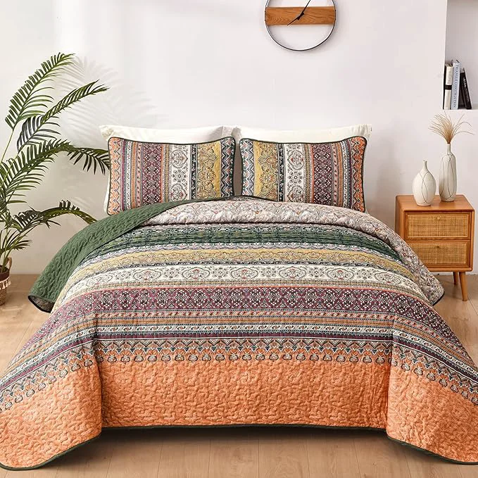 Minimalist WONGS BEDDING Boho Queen Quilt Set Fall Lightweight Bed Decor Bedspread High-Grade