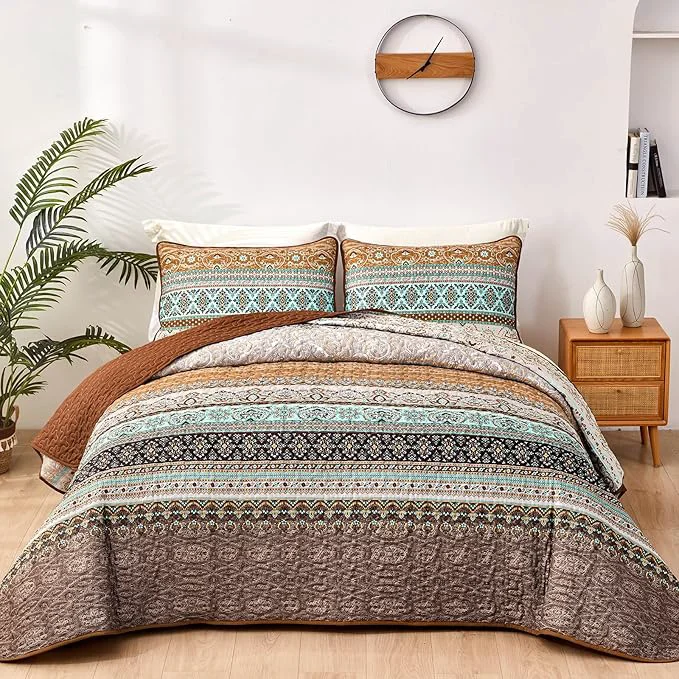 Fashionable WONGS BEDDING Boho Fall Quilt Set Twin Ultra Soft Lightweight Bedspread Natural