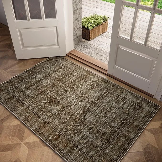 High-End Washable 2×3 Entryway Rug Boho Non-Slip Door Mat Vintage Distress Small Rugs Sustainable