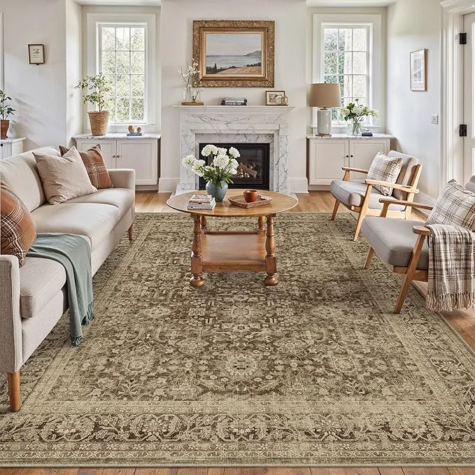Trusted Brown 8×10 Area Rug Non Slip Large Vintage Living Room Distressed Machine Verified