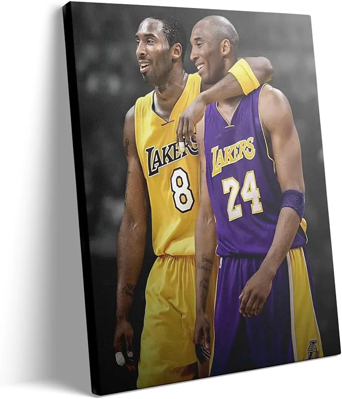 Detailed Kobe Bryant Canvas Wall Art Print Poster Iconic Basketball Player Dual-Era Fine