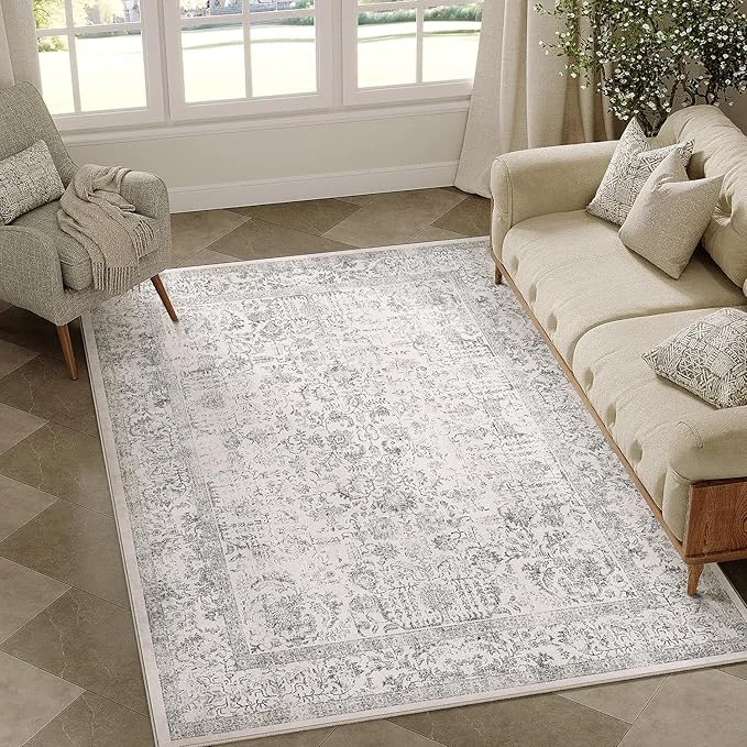 Minimalist Gray Area Rug 4×6 Office Entryway Rug Machine Washable Kitchen Vintage Recyclable