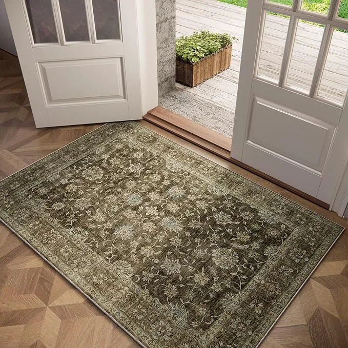 Pure Washable 3×5 Entryway Rug Boho Non-Slip Vintage Distress Small Rugs Efficient