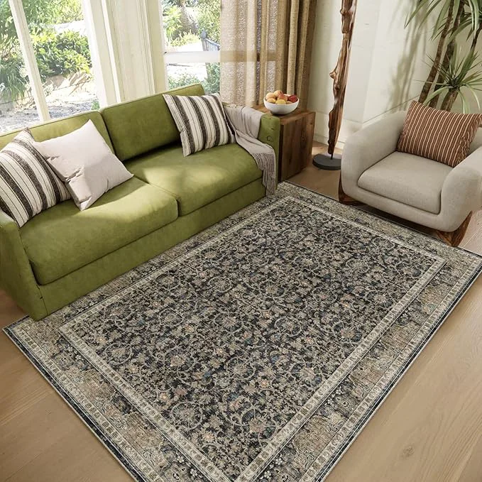 Official Washable 4×6 Rugs for Living Room Boho Non-Slip Vintage Distress Small Rugs Pure