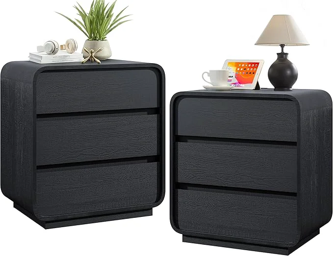 Authentic Black Night Stand Set of 2 Detailed