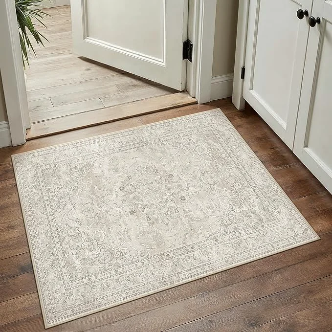 Responsible Beige 2×3 Area Rug Washable Vintage Small Carpet Contemporary