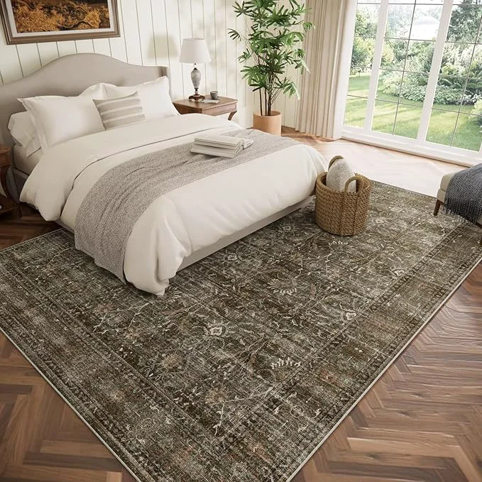 Flexible Washable 8×10 Area Rugs for Living Room Boho Non-Slip Vintage Distress Large Powerful