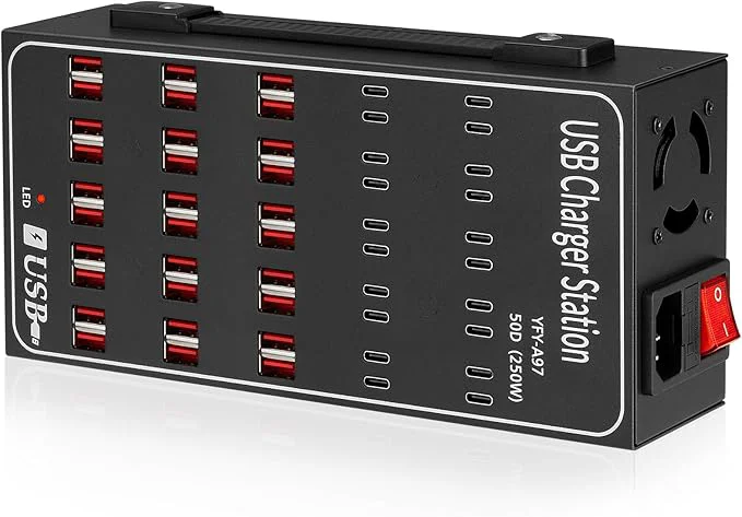 Functional 250W USB c Charging Station 50 Port USB C Charger Block Fast Charging Station Elegant