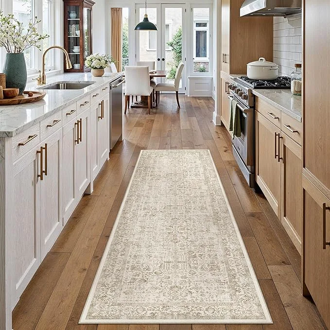 Green Light Brown Runner Rug 2×5 Hallway Machine Washable Kitchen Vintage Distressed Outstanding