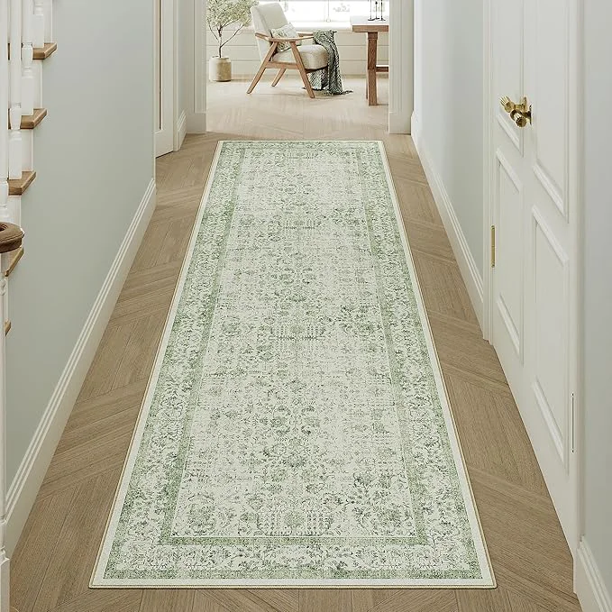 Effective Runner Rug 2×5 Sage Green Hallway Washable Vintage Distressed Kitchen Carpet Pure