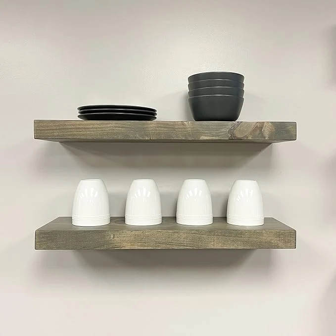 Stylish URBANDI Rustic Floating Shelves Hidden Bracket Solid Wood Heavy Duty Soft